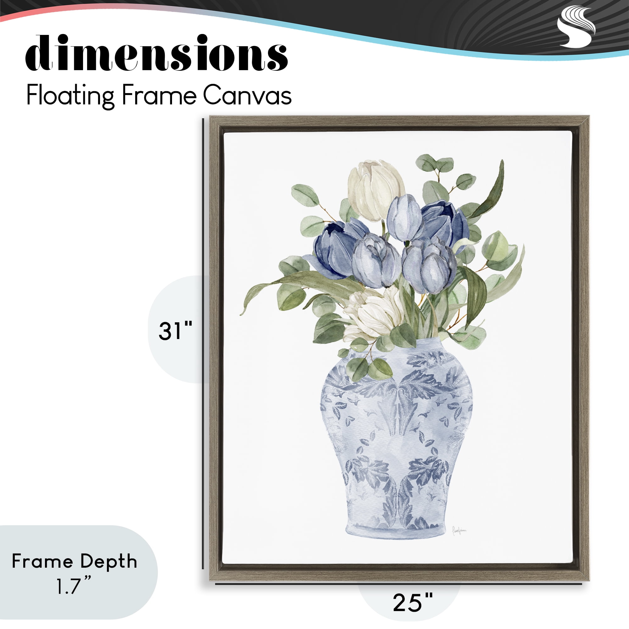 Stupell Industries Tulips & Leaves Vase Brown Framed Floater Canvas Wall Art, design by Livi Finn