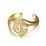 Hermah Yellow Gold Plated Initial Letter Signet Ring Open Ring Size 7.5 Unisex Ring