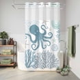 thumbnail image 6 of No Hook Shower Curtain, Blue Octopus Coastal Shower Curtains for Bathroom with See Through Top Window, Summer Beach Nautical Coral Waterproof & Washable Bath Curtain Stand Up Stall 36"x72", 6 of 9