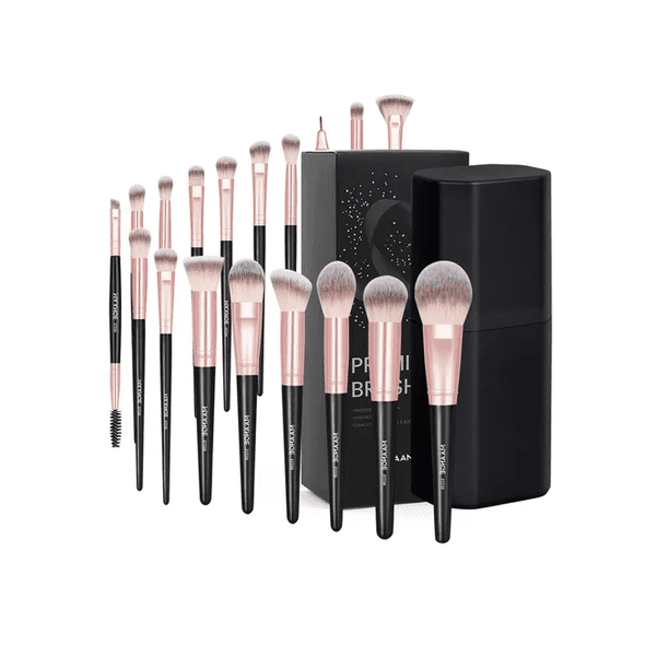 18 Set De Brochas Para Maquillaje Profesional +estuche +caja Color Negro y Oro Rosa Xtellar negro
