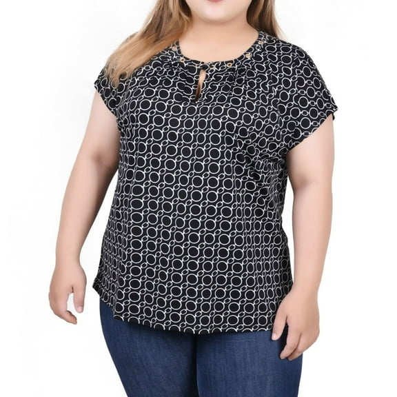 NY Collection Womens Circle Chain Peasant Blouse, Multicoloured, Petite, 2X