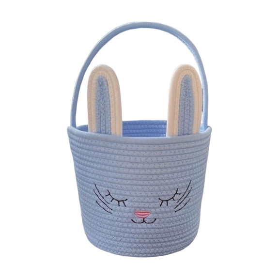 Mecorevxz Easter Bunny Basket, Easter Eggs Hunt Baskets, Bunny Ears Storage Baskets Organizer for Easter, Woven Storage Bin for Home Bedroom Organization with Protective Lid(Blue)