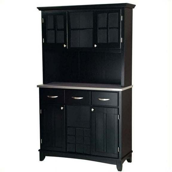 Bowery Hill 3 Drawer Wine Rack Buffet with Hutch in Black