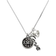 Delight Jewelry Silvertone Medical Caduceus Seal - EMT - Love and Lock Charm Necklace, 18"+1"