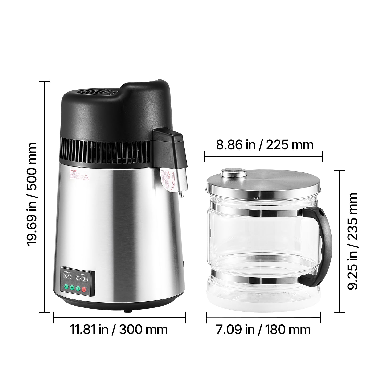 KFFKFF Water Distiller, 6L 1.6 Gallon Pure Water Purifier, Stainless Steel, 11.81x11.81x19.69 in, Silver