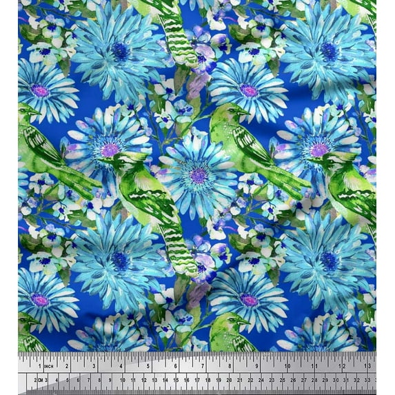 Soimoi Velvet Fabric Bird & Aster Floral Fabric Prints By Yard 58 Inch Wide