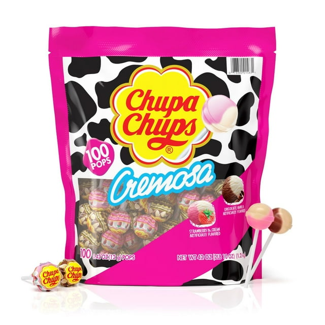 Chupa Chups Cremosa Lollipops, Strawberry and Choco-Vanilla, 100 ct.