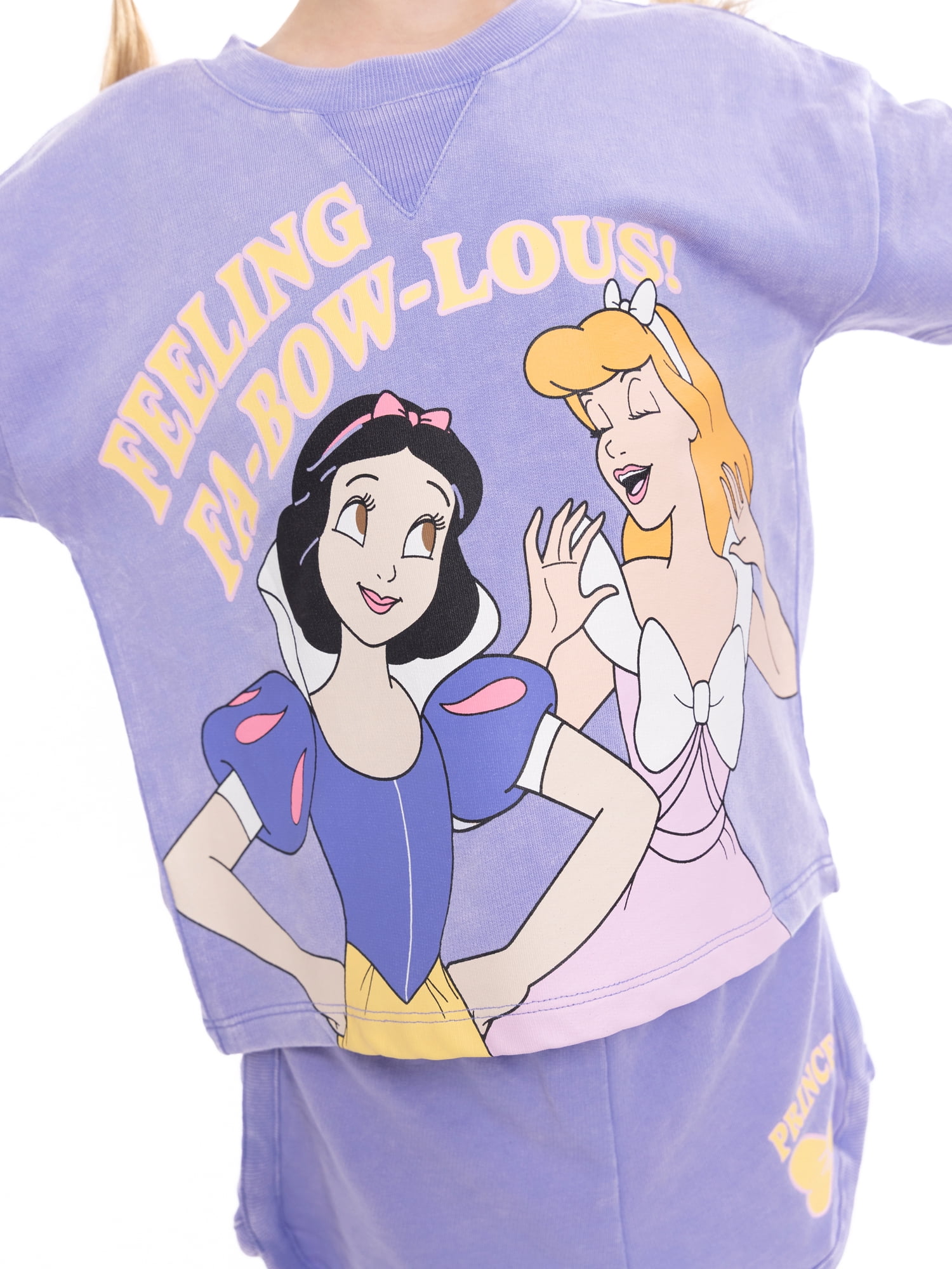 Disney Princess Toddler Girl's Short Sleeve Washed Graphic Crewneck Top with Matching Dolphin Short, Sizes 12M-5T