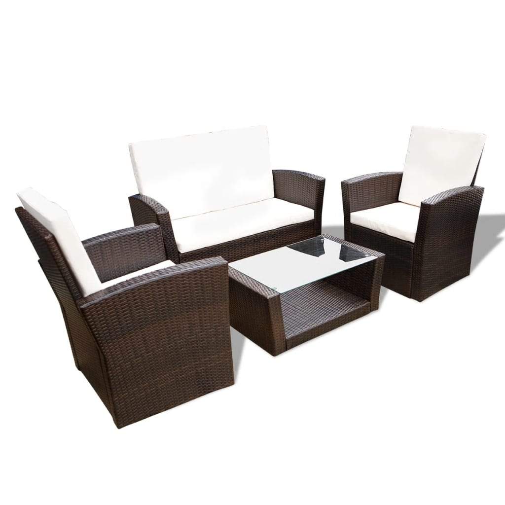 vidaXL Patio Lounge Set Sectional Sofa Set 4 Piece with Cushions Poly Rattan - image 4 of 41