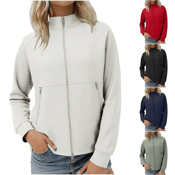 Swuxness Women's Casual Jacket, Women Long Sleeve Coat, Women's Zip Up Hoodless Comfortable Lightweight Soft Outerwear Jacket for Ladies Black, XXL