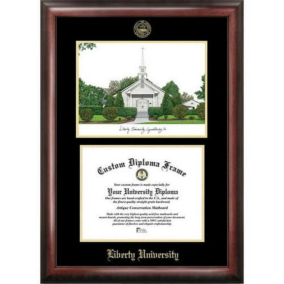 Liberty University 8.5" x 11" Gold Embossed Diploma Frame with Campus Images Lithograph