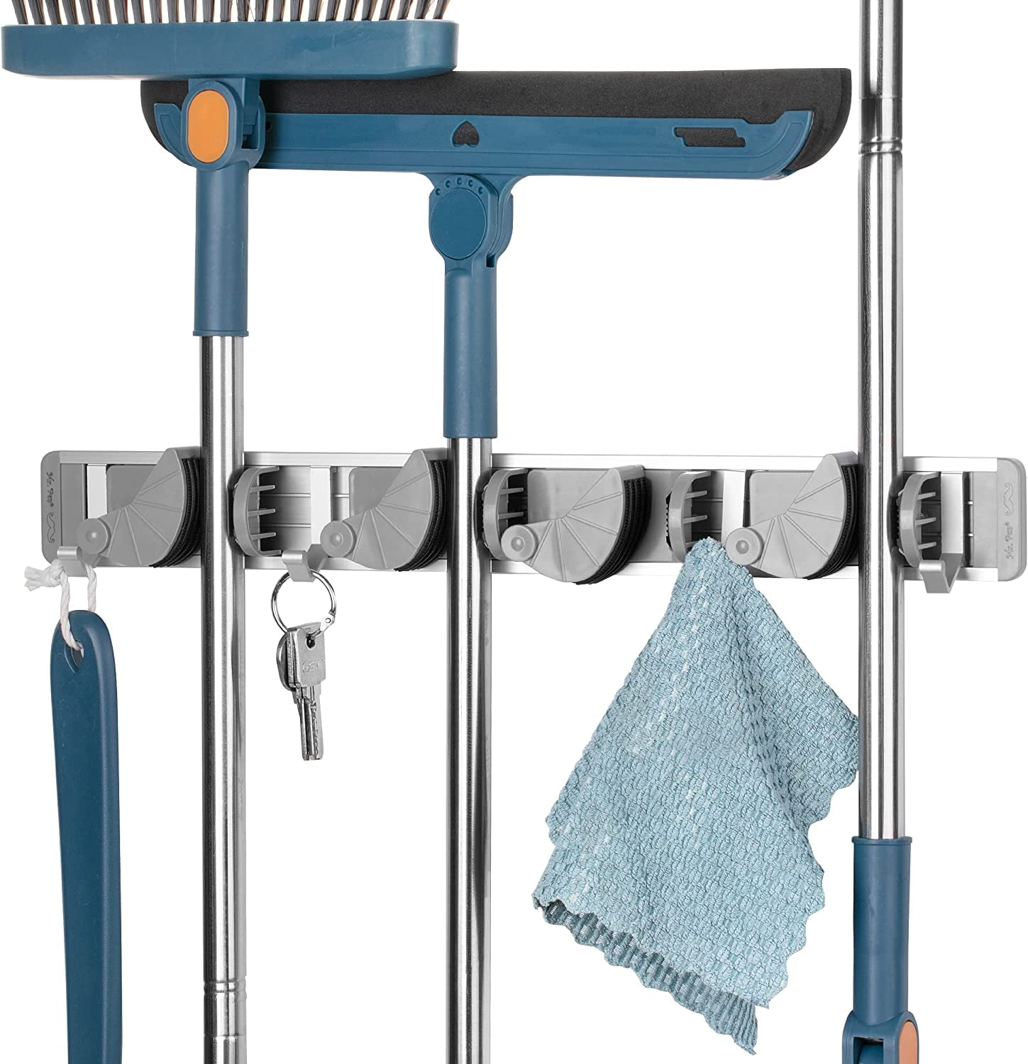 Mingwear Mop Broom Holder Wall Mount Pantry Organization and Storage Garden Kitchen Tool Organizer Wall Hanger for Home Goods Space saver 4 Positions