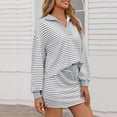 thumbnail image 4 of FAIWAD 2 Piece Skirt Sets for Women Loose Sweatshirt with Mini Skirt Casual Striped Workout Set Matching Lounge Sets, 4 of 7