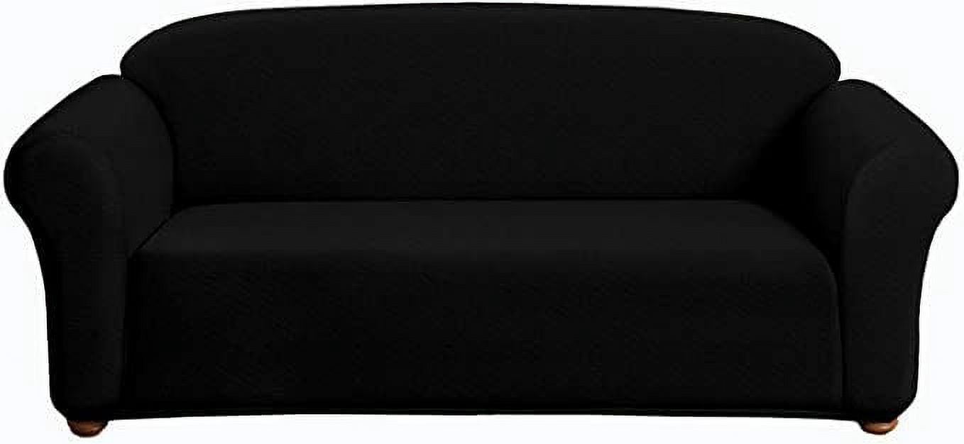 Milan Furniture Slipcover Fitted Protector Couch Cover Jacquard Soft Stretch Non Slip Fabric, Sofa, Black