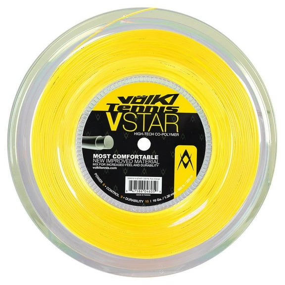 VOLKL V-Star | Tennis Racquet String | Spin & Control | Smooth Finish Co-Polymer String. (Neon Yellow, 18, Reel)