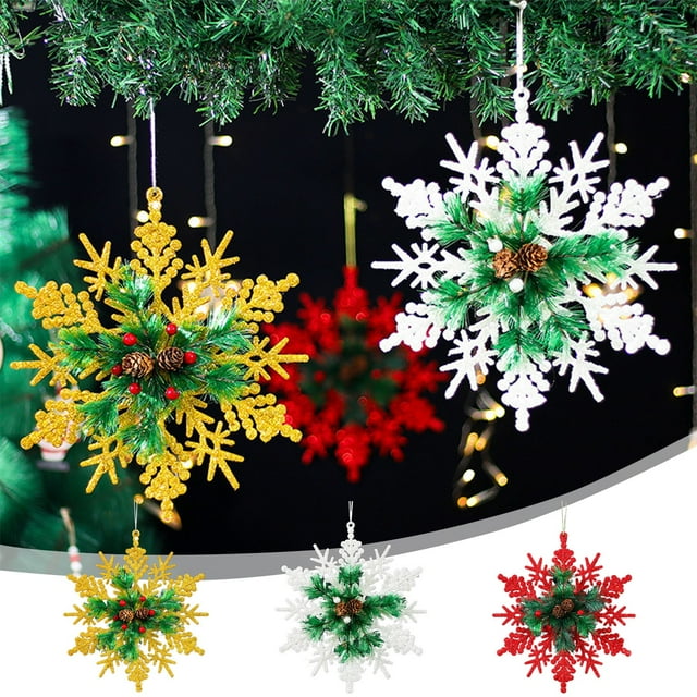 Adorno grande de copo de nieve de Navidad de plástico | Patrón de cristal de hielo hexagonal | Repelente al agua | Decoración duradera para exteriores e interiores | 11.8 pulgadas