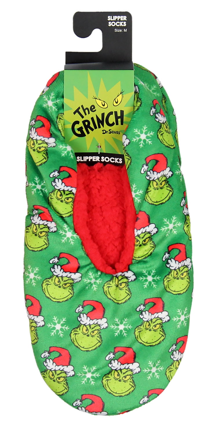 Dr. Seuss The Grinch That Stole Christmas Slippers Santa Grinch Slipper Socks with No-Slip Sole For Women Men