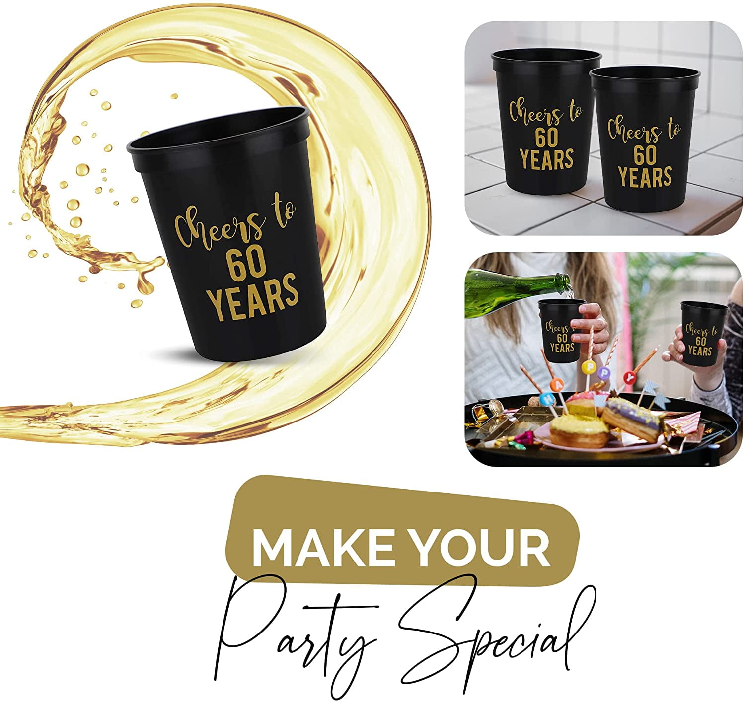 60th Birthday Styrofoam Cups, Cheers to 60 Years, Cheers and Beers