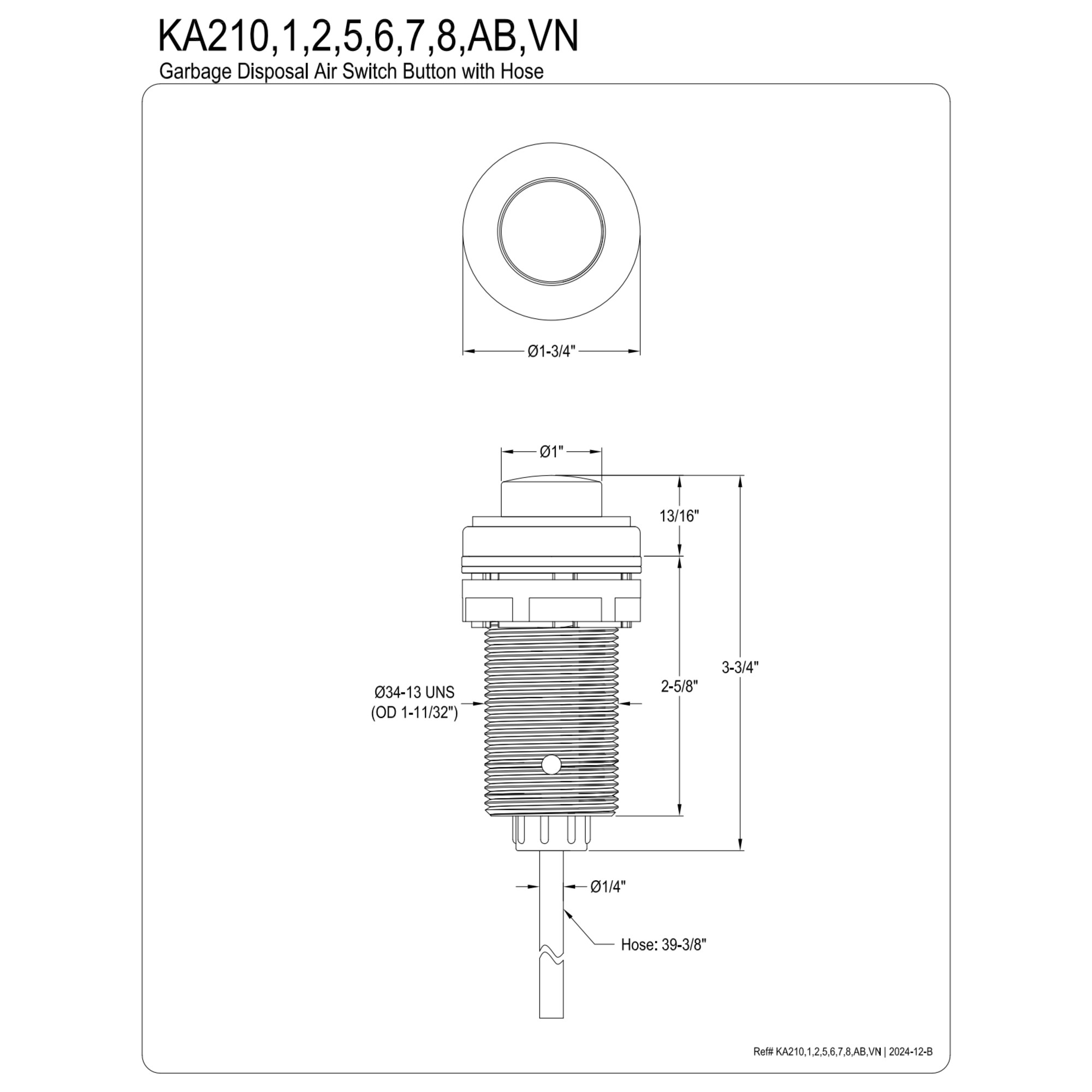 Kingston Brass KA218 Trimscape Disposal Air Switch Button in Brushed Nickel