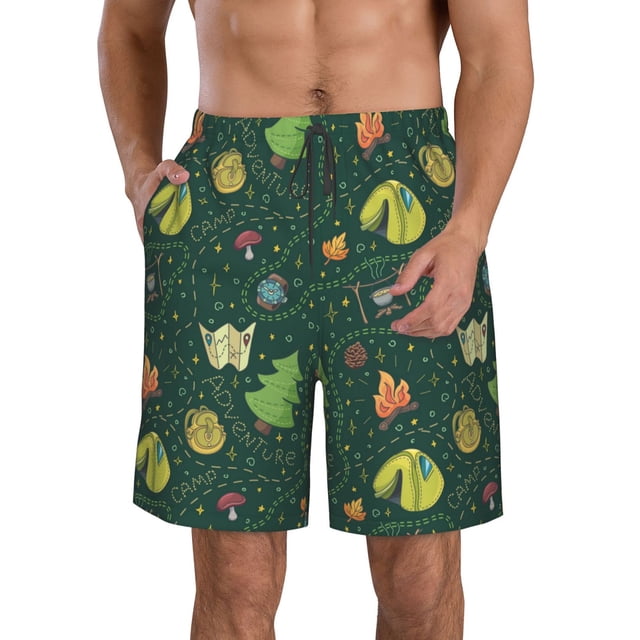 Fotbe Camp In The Forest Trajes de Baño Estampados para Hombre, Shorts de Verano de Secado Rápido, Ropa de Playa, Bañadores-X-Large