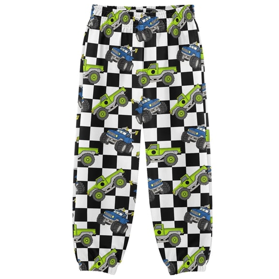 joogoo Cartoon Vehicle Car Checkered Boys' Sweatpants Jogger Pants 5-6Y