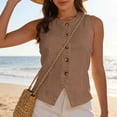 thumbnail image 5 of Tqcoqu Women's Tank Tops Round Neck Suit Vest Sleeveless Button Business Jacket Waistcoat Top,Coffee,Women's S-XXXL, 5 of 10