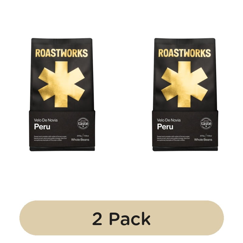 Roastworks Peru Whole Bean Coffee 200g, British Import (Pack of 2)