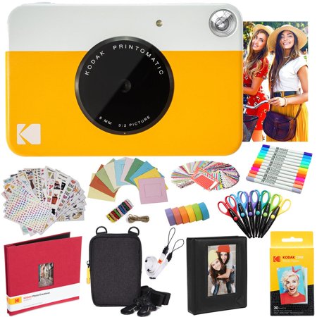 Kodak Printomatic Instant Camera(Yellow) All-in-One Bundle  Zink Paper  Scissors  Photo Album & More