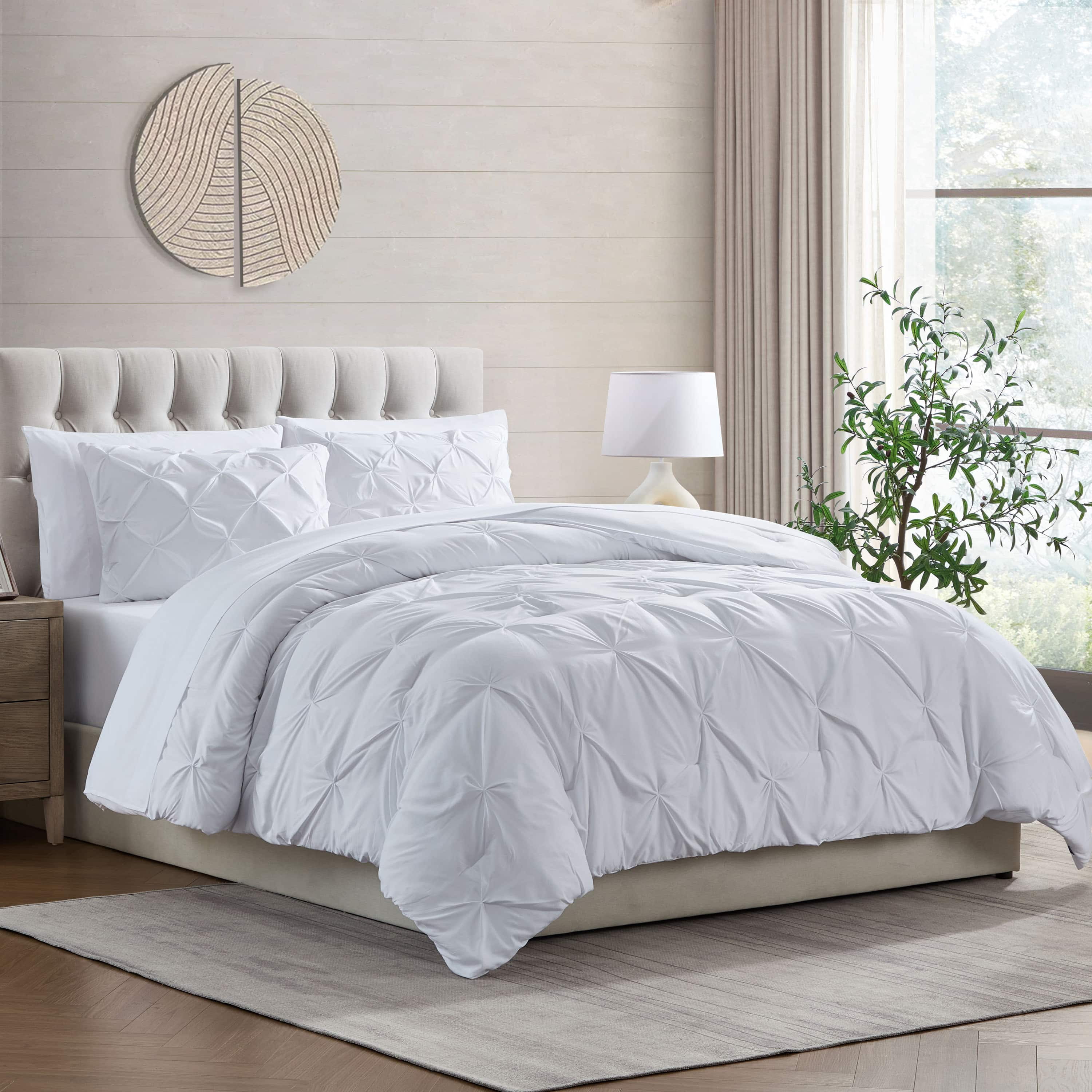 LammaLoe Twin Comforter Sets, 5 Piece Bed In A Bag Pintuck Bedding Sets, Stone Blue