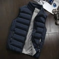 thumbnail image 2 of QSAWXQZ Men's Thick Padded Puffer Vest Plaid Sleeveless Stand Collar Zip Up Winter Warm Outerwear with Pockets Dark Blue 3XL, 2 of 4