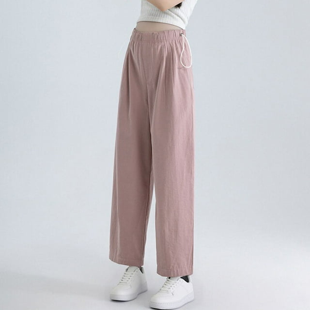 hengsof Maternity Drawstring Pocket Straight Pants Loose Wide Leg Ninth Pants Casual Elastic Waist Pants
