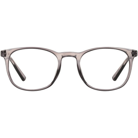 M+ Glasses Adult Plano Blue Light Lens Injection Unisex Frames, Parker, Grey Crystal, 51.0 - 21.0 - 141, with Case