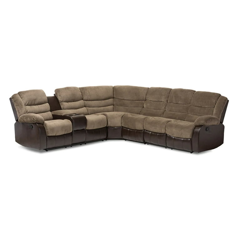 Baxton Studio Robinson Modern and Contemporary Taupe Fabric and Brown Faux Leather Two Tone Sectional Sofa