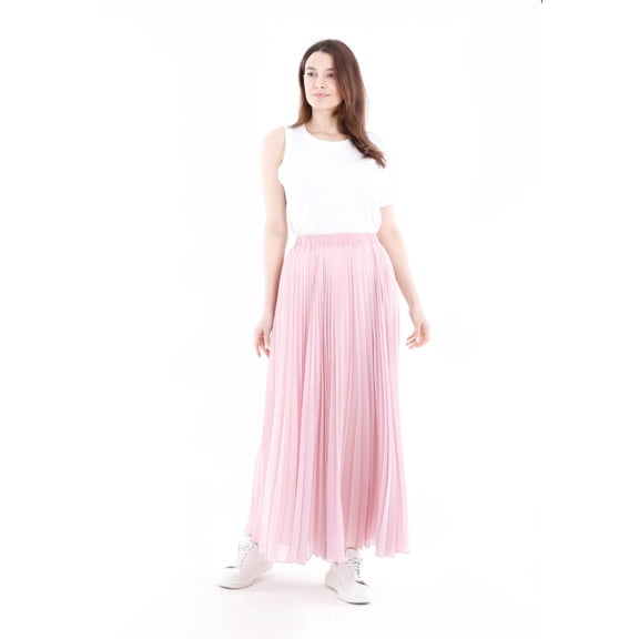 Powder Chiffon Pleated Maxi Skirt with Elastic Waist Band