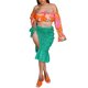 thumbnail image 4 of VISgogo, media falda fruncida para mujer, verano, estilo informal, Color sólido, cintura alta, con lazo, falda Midi de vacaciones con volantes divididos VISgogo moda, 4 of 9