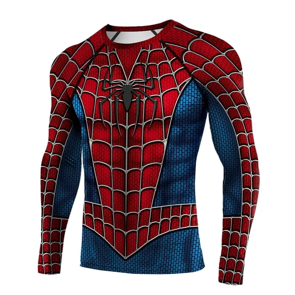 Men's Superhero Compression Long Sleeve Shirt 3D Printed Workout Athletic Rash Guard Top for Gym Running Cycling 040,S