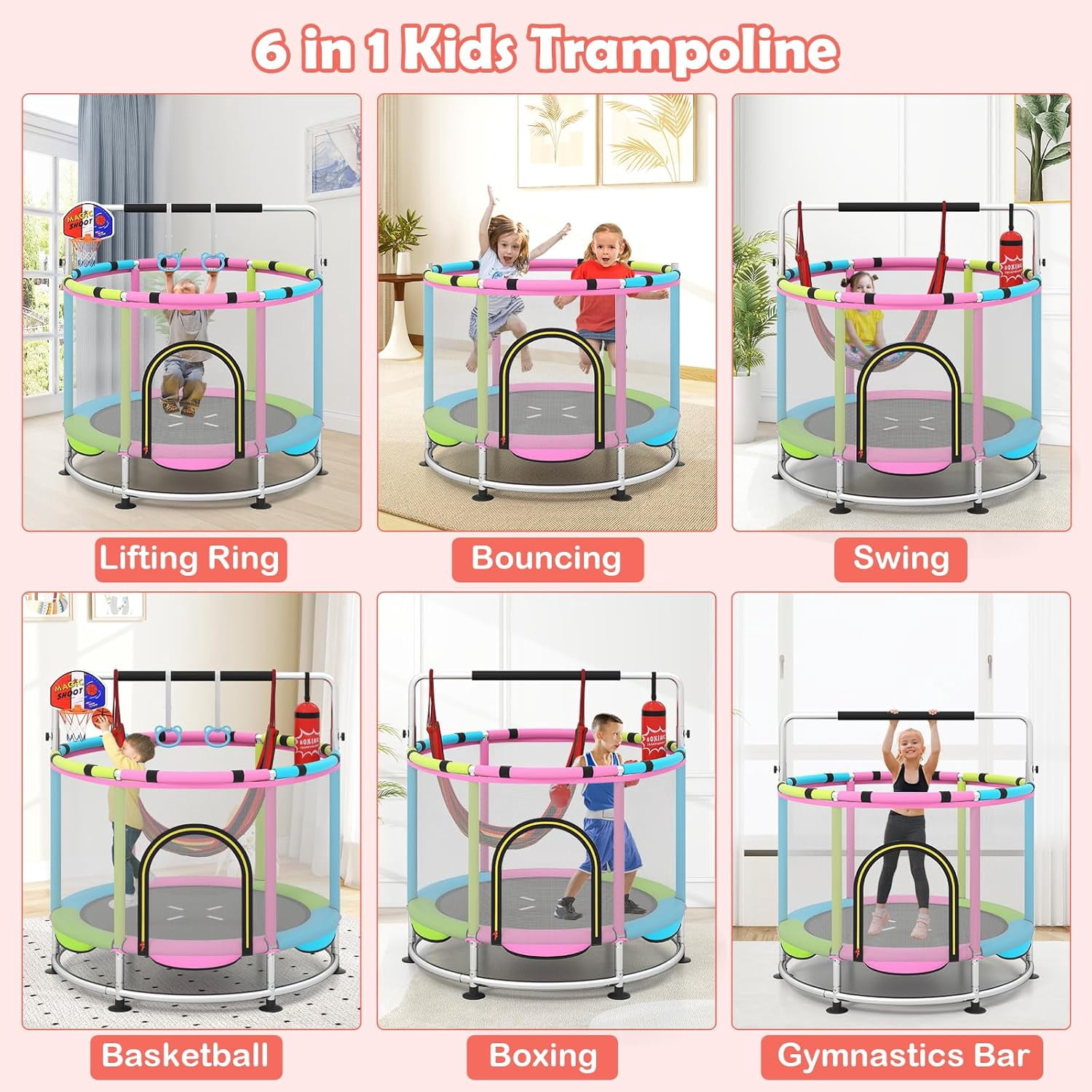OLAKIDS 55" Trampoline for Kids Enclosure Net Heavy Duty for Boys Girls Outdoor Indoor