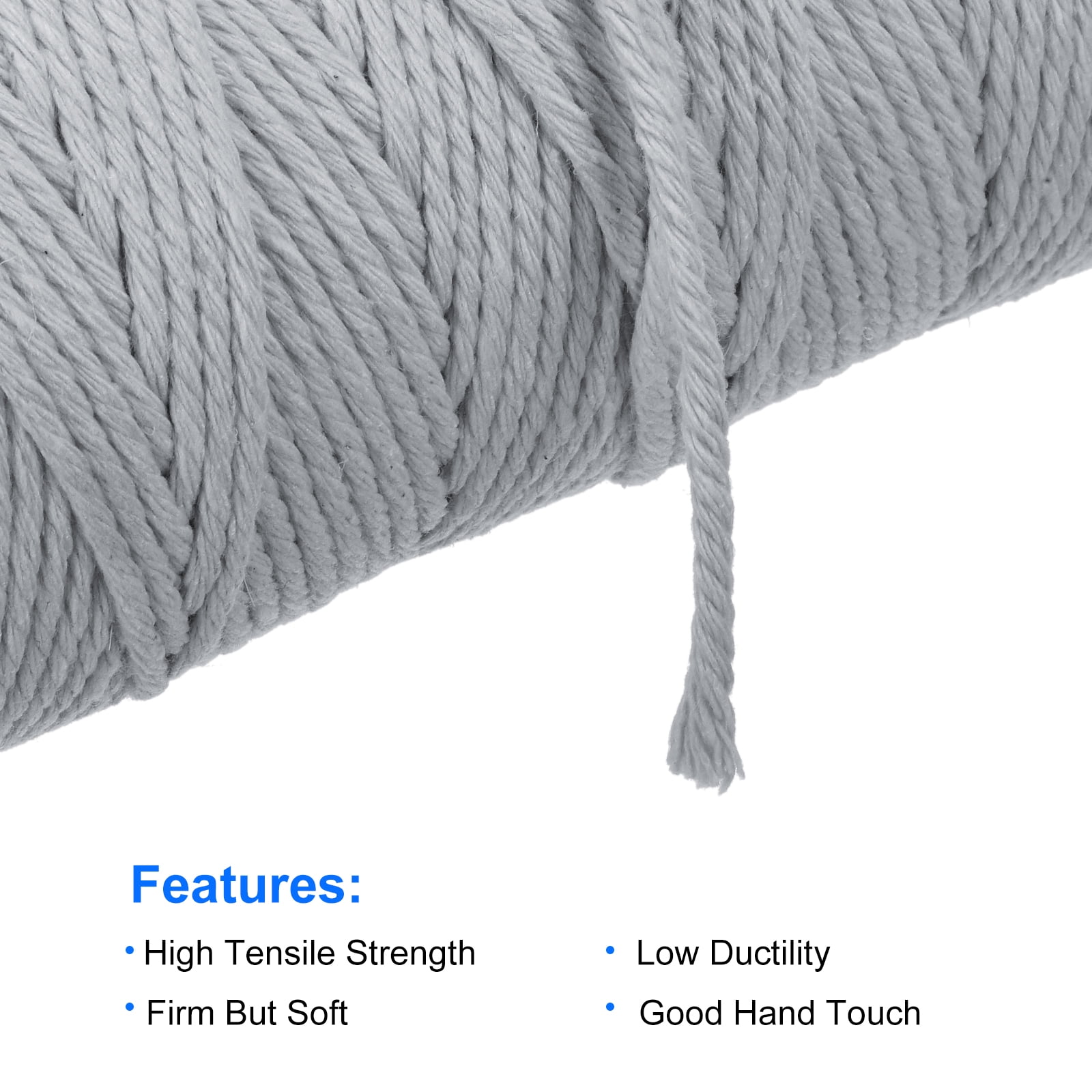 Uxcell Cotton Rope Twine String Twisted Braided Cord, Light Grey 200m/218 Yard for Wall Hanging, Macrame Knotting
