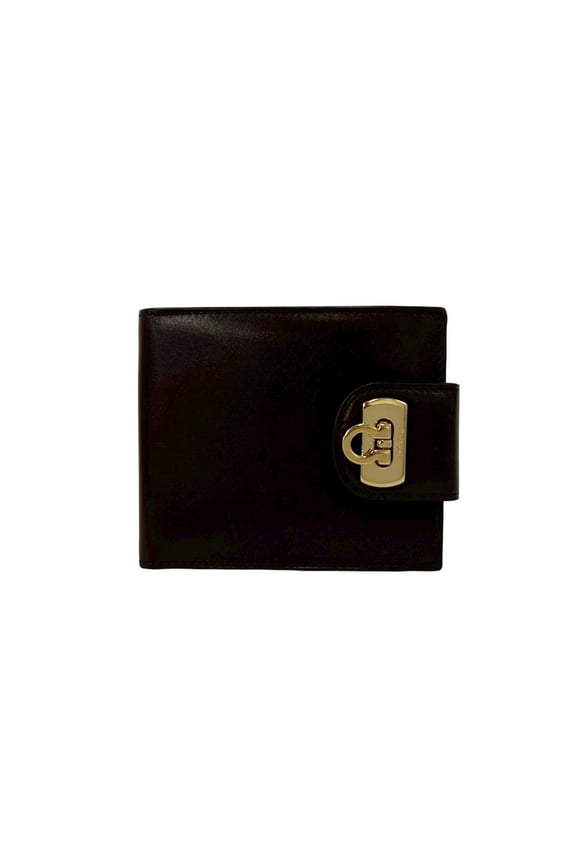 Pre-Owned Salvatore Ferragamo Gancini hardware leather bi-fold wallet, brown, 30513