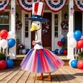 thumbnail image 2 of Fall Porch Goose Festival Outfits,20 Inch Tulle Mesh Dress,Bow Decor and Top Hat Clothes Set for Garden Outdoor Decor,Fall Decorations Thanksgiving Front Porch Yard Arrangement,Blue, 2 of 7