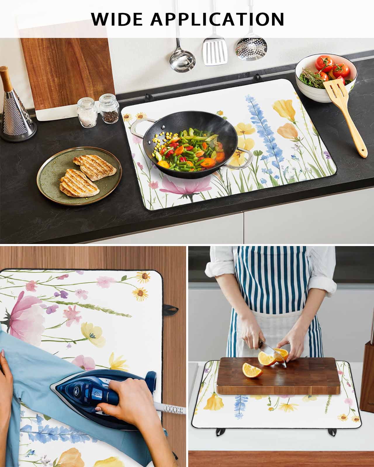 nqOlkjepod Large Induction Cooktop Protector Mat 36"x21", Verdant Flower Patterns Stove Top Covers for Electric Stove, Farmhouse Botanical Decorative Stove Burner Cover Mats, Glass Top Stove Cover