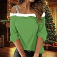 thumbnail image 2 of QIUOMBBP Off Shoulder Christmas Shirts for Women Solid Color Fluffy Fuzzy Neck Long Sleeve Tops Cute Teen Girls Clothes, Green, S, 2 of 6