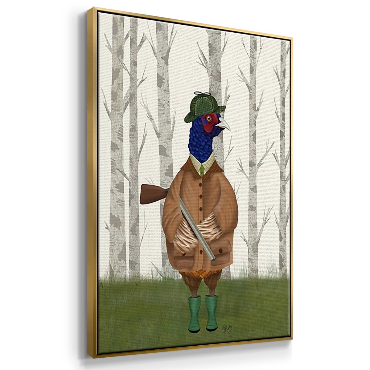 Pheasant Shooting Party 1 - Framed Premium Gallery Wrapped Canvas L Frame 3 Piece Set - Ready to Hang