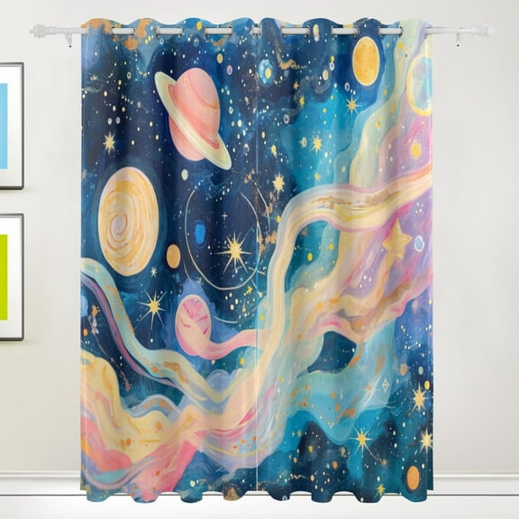 Starry Sky Planets Black Out Curtains 72 Inch Length Curtains for Sliding Glass Doors Bedroom Living Room 2 Pack