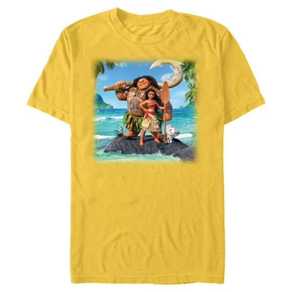 Disney Moana Maui Heihei and Pua Tropical Ocean Heroes - Short Sleeve Blended T-Shirt for Adults - Customized-Yellow