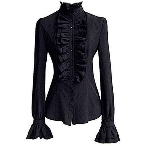 Office Women Lady Shirt Frilly Ruffle Tops Flounce Formal Shirts Black White OL Blouse Clothes Plus Size S-2XL