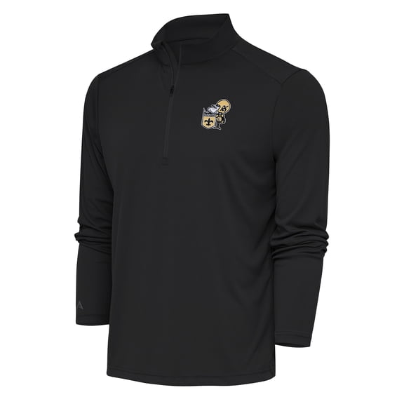 Men's Antigua Charcoal New Orleans Saints Team Logo Throwback Tribute Quarter-Zip Pullover Top