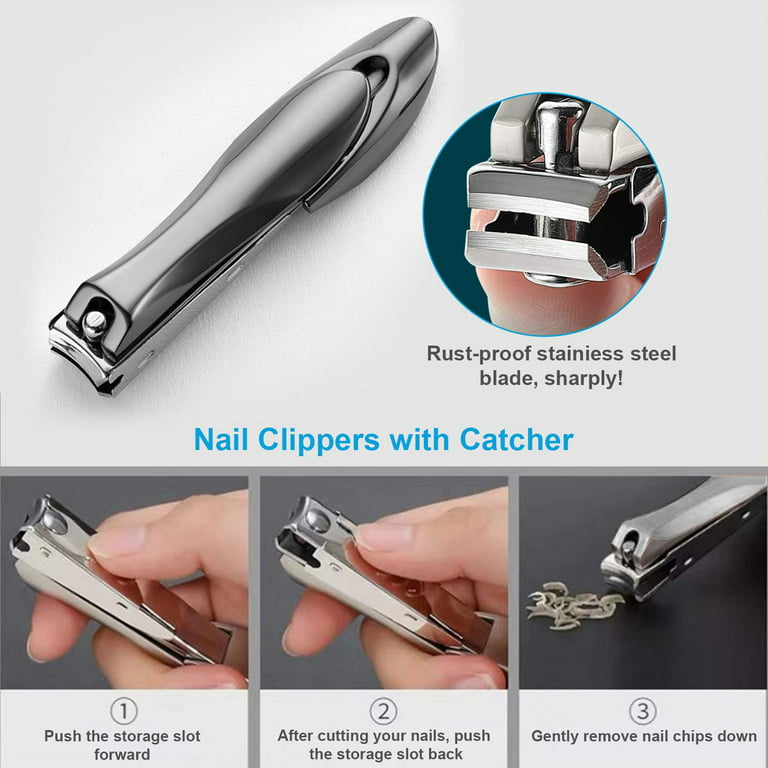 Durable Stainless Steel Nail Clippers With Catcher For Thick Nails