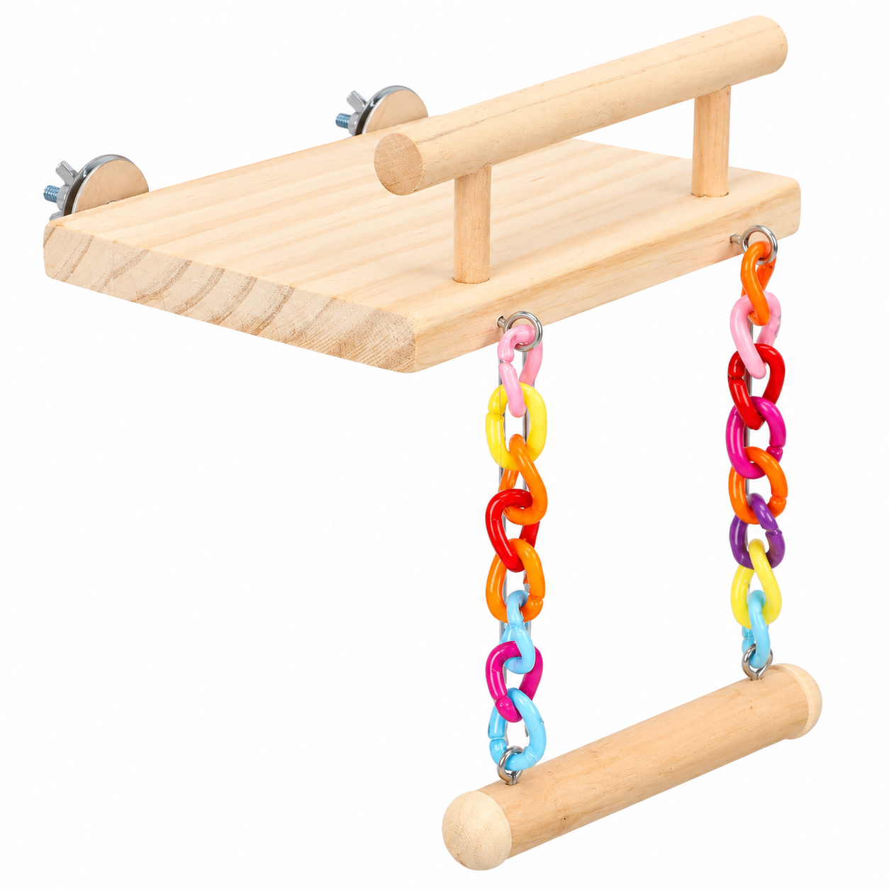 Wooden Bird Perch Platform with Acrylic Swing, 4.7 x 5.5 x 5.9-Inch Cage Play Gym for Parakeets, Budgies, Cockatiels and Small Birds