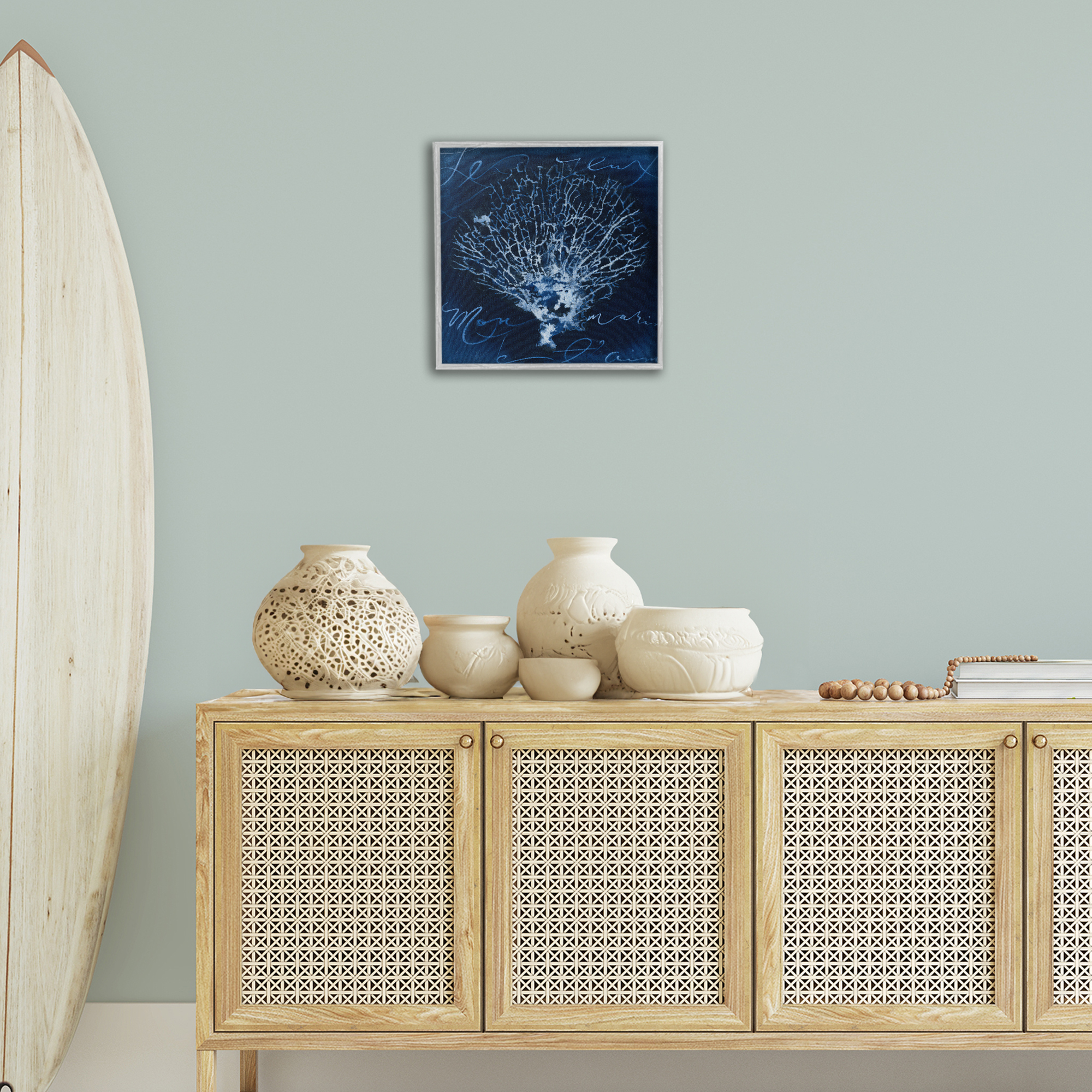 Stupell Industries Vintage Marine Life Coastal Painting Gray Framed Art Print Wall Art, 17 x 17